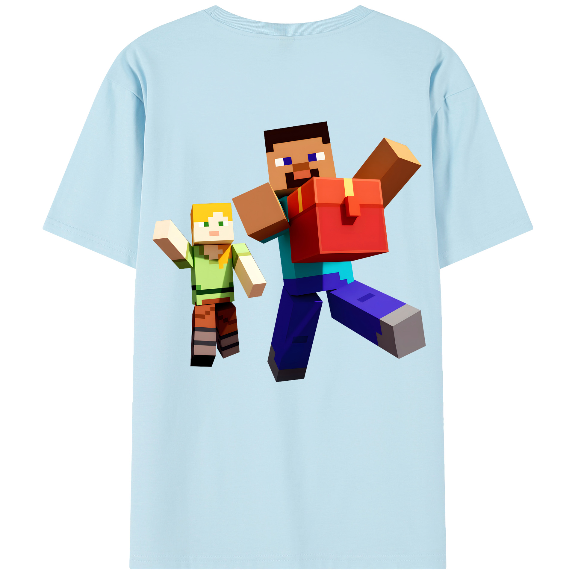 （画像用） マインクラフト ブロックの世界 Minecraft MC Block world 綿100％半袖Tシャツ（背面プリント）